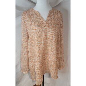 Susan Graver Women’s 10 Rust Brown Semi-Sheer Patterned Long Sleeve Blouse Top